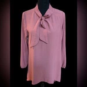 GULINS PINK TUNIC BLOUSE / FORMAL HIGH LOW TIE SASH BOW DRESSY SZ M